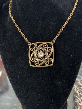 Swarovski Crystallized Gold-Tone Filigree Crystal Pendant Necklace